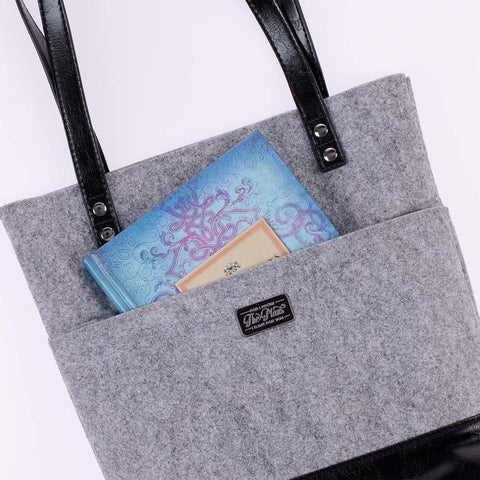 The Plans Heather Gray Felt and Black Faux Leather Fashion Bible Tote Bag - Jeremiah 29:11