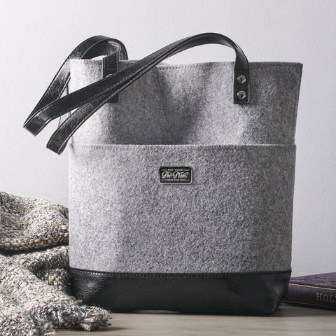 The Plans Heather Gray Felt and Black Faux Leather Fashion Bible Tote Bag - Jeremiah 29:11