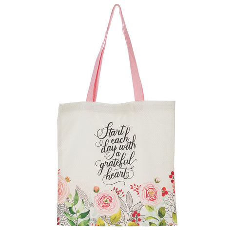 A Grateful Heart Pink Floral Tote Bag