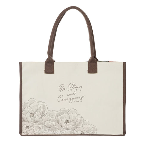 Be Strong and Courageous Floral Canvas Tote Bag - Joshua 1:9