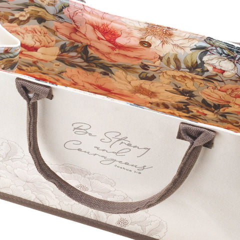 Be Strong and Courageous Floral Canvas Tote Bag - Joshua 1:9