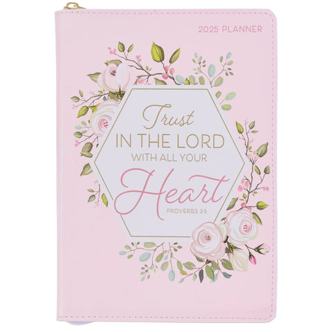 Trust in the Lord Blush Pink Faux Leather 2025 Executive Planner with Zipper Closure - Proverbs 3:5