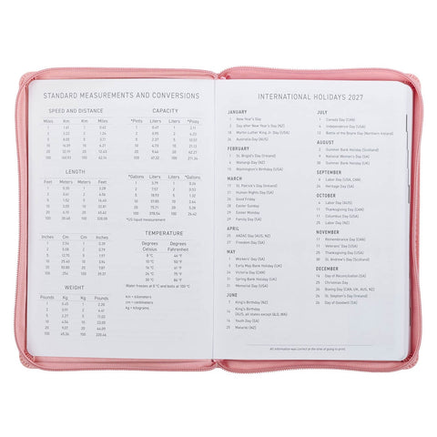 2027 Walk by Faith Pink Faux Leather Executive Planner with Zipper Closure - 2 Corinthians 5:7