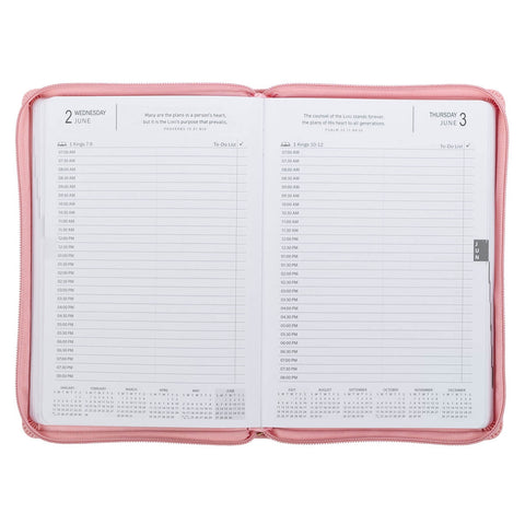 2027 Walk by Faith Pink Faux Leather Executive Planner with Zipper Closure - 2 Corinthians 5:7