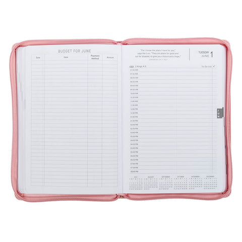 2027 Walk by Faith Pink Faux Leather Executive Planner with Zipper Closure - 2 Corinthians 5:7