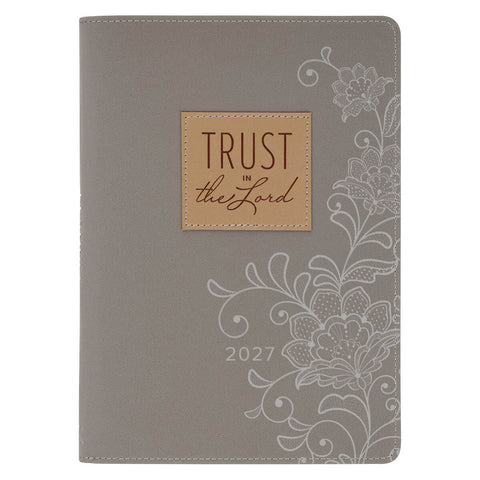 2027 Trust in the Lord Soft Gray Faux Leather Executive Planner with Zipper Closure - Proverbs 3:5
