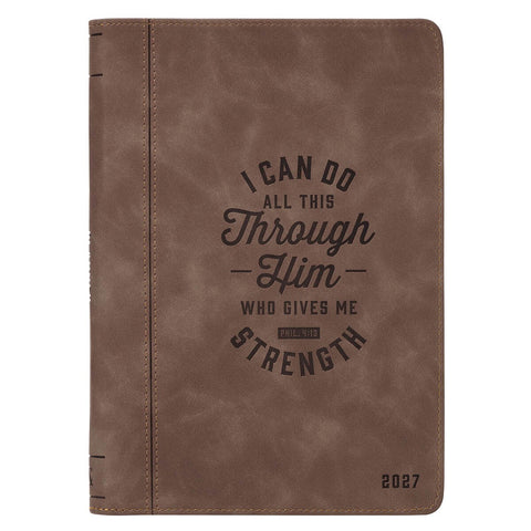 2027 I Can Do All This Truffle Brown Faux Leather Executive Planner with Zipper Closure - Philippians 4:13