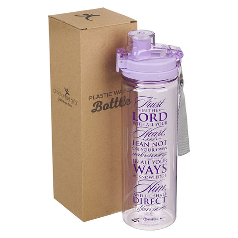 Trust in the Lord Purple BPA-free Plastic Water Bottle - Proverbs 3:5-6