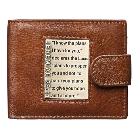 I Know the Plans Timber Spice Brown Genuine Leather Wallet with Brass Inlay - Jeremiah 29:11