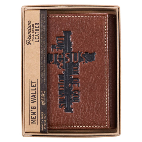 Names of Jesus Classic Brown Full Grain Leather Trifold Wallet