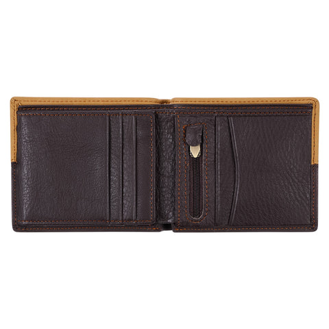 Two-tone Dark Brown and Camel Tan Leather Wallet with Cross Badge