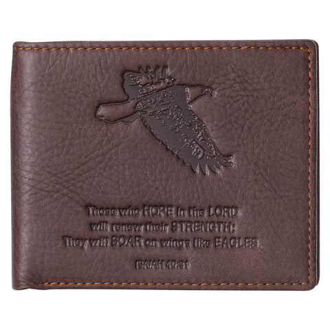 Wings Like Eagles Dark Brown Genuine Leather Wallet - Isaiah 40:31