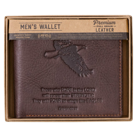Wings Like Eagles Dark Brown Genuine Leather Wallet - Isaiah 40:31