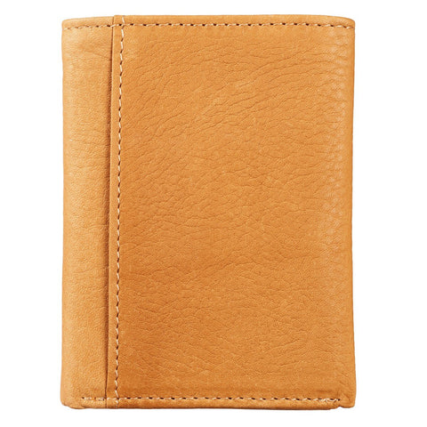 Wings Like Eagles Camel Tan Full Grain Leather Trifold Wallet