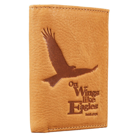 Wings Like Eagles Camel Tan Full Grain Leather Trifold Wallet