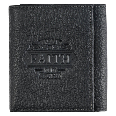 Walk by Faith Black Genuine Leather Wallet - 2 Corinthians 5:7
