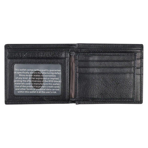 Men's Ebony Black Full Grain Cowhide Leather Bifold Rhino Armor™ Wallet