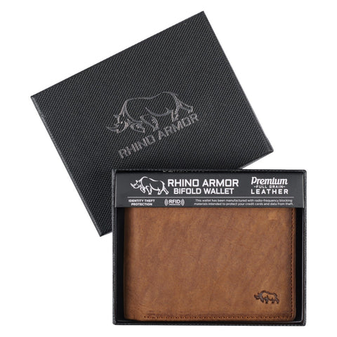 Men's Timber Spice Brown Full Grain Cowhide Leather Bifold Rhino Armor™ Wallet