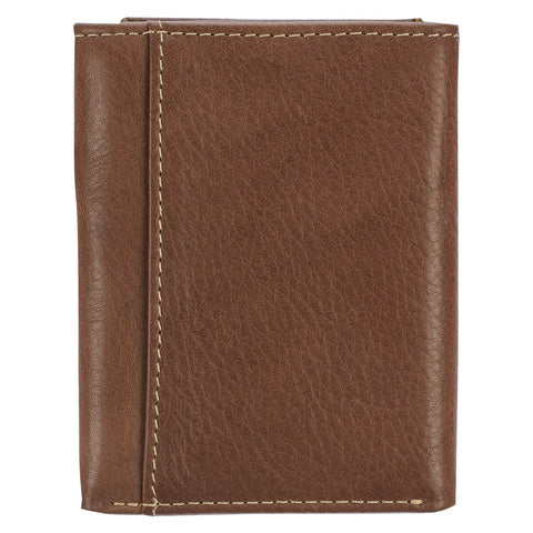 Ichthus Fish Brown Genuine Leather Trifold Wallet