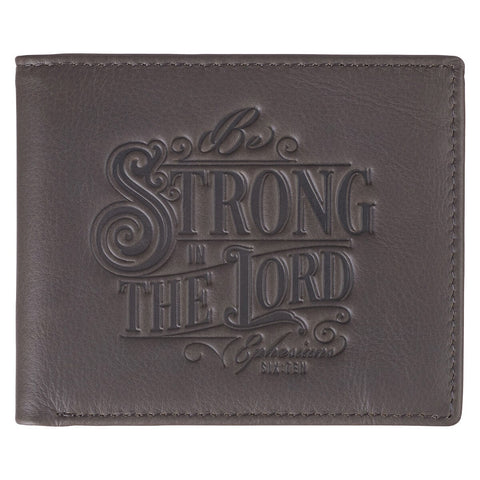 Be Strong in the Lord Charcoal-Brown Genuine Leather Wallet - Ephesians 6:10