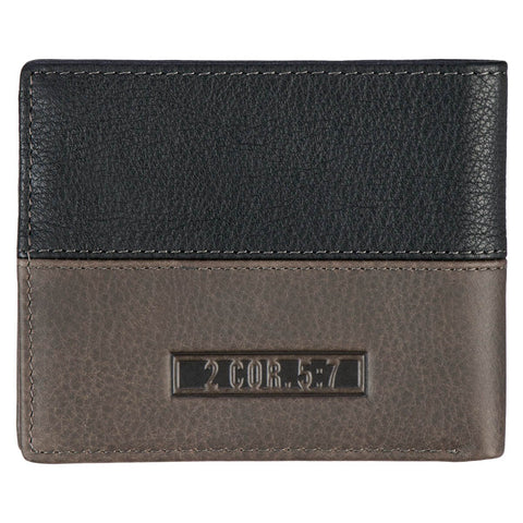 Walk by Faith Black and Gray Full Grain Leather Wallet - 2 Corinthians 5:7